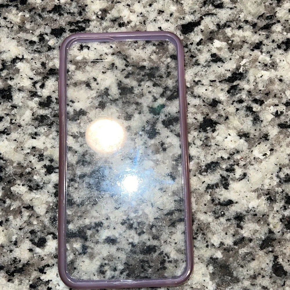 NEW Tempered Glass Screen Protectors w/USED iPhone Clear & Purple Lined Case